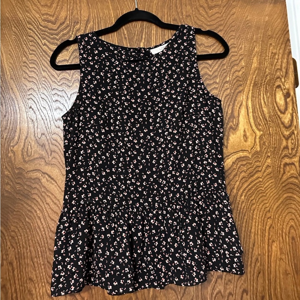 LOFT Black Floral Peplum Blouse